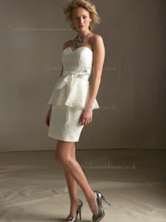 Unique Ivory Lace Short-length Beading Bridesmaid Dress