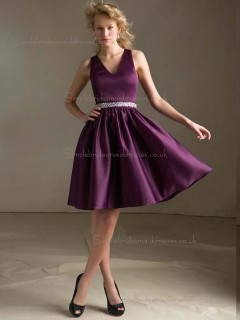 Perfect Grape Satin Short-length Ruched Bridesmaid Dress