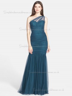 Designer Ink blue Ruched Floor-length Tulle Bridesmaid Dresses