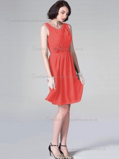 Gorgeous Watermelon Knee-length Chiffon Hand Made Flower Bridesmaid Dresses