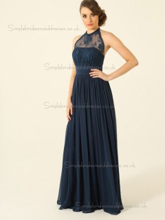 Budget Best Dark Navy Chiffon Lace Short-length Bridesmaid Dresses