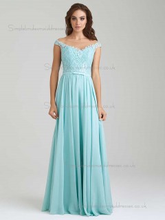 Designer Celebrity Vintage Aqua Lace Floor-length Chiffon Bridesmaid Dresses