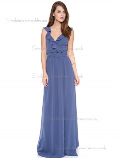 Fitted Discount Floor-length Chiffon Blue Bridesmaid Dresses