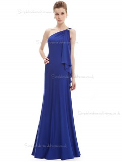 Cheap Girls Royal Blue Chiffon One Shoulder A-line Floor-length Beading Natural Bridesmaid Dress