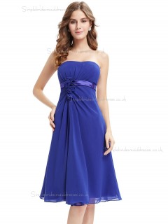 Fitted Royal Blue Chiffon Bateau A-line Mini Hand Made Flower Empire Bridesmaid Dress