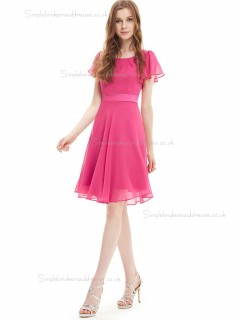 Vintage Pink Chiffon Bateau A-line Knee-length Sash Empire Bridesmaid Dress