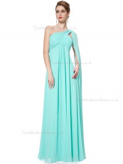 Elegant Pool Chiffon One Shoulder A-line Floor-length Ruffles Empire Bridesmaid Dress