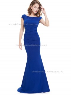 Cheap Royal Blue Mermaid Chiffon Ruffles Floor-length Bateau Bridesmaid Dress