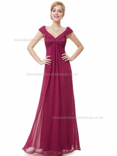 Cheap Purple A-line Chiffon Ruffles Floor-length V-neck Bridesmaid Dress