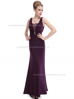 Girls Grape Mermaid Chiffon Lace Floor-length V-neck Bridesmaid Dress