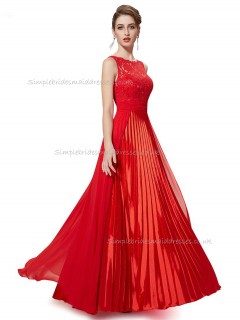 Online Girls Red A-line Lace Floor-length Bateau Bridesmaid Dress