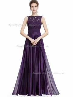 Cheap Purple A-line Lace Floor-length Bateau Bridesmaid Dress