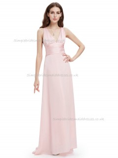 Budget Discount Pink A-line Chiffon Sash Floor-length V-neck Bridesmaid Dress
