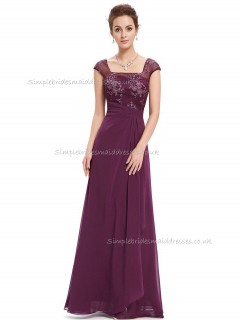 Budget Stunning A-line Chiffon Lace Floor-length Bateau Bridesmaid Dress