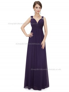 Fitted Discount Regency A-line Chiffon Beading Floor-length V-neck Bridesmaid Dress