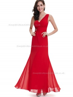 Online Red Mermaid Chiffon Beading Floor-length One Shoulder Bridesmaid Dress