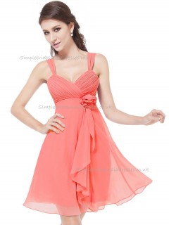 Budget Best Pink A-line Chiffon Hand Made Flower Knee-length Sweetheart Bridesmaid Dress