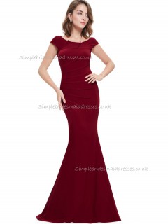 Budget Girls Burgundy Mermaid Ruched Floor-length Bateau Bridesmaid Dress