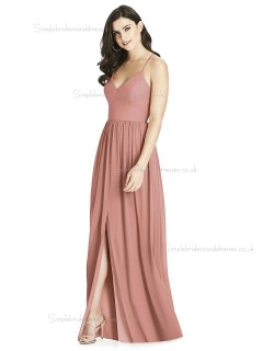 Fitted Best A-line V-neck Draped desert floor-length rose Chiffon Bridesmaid Dress