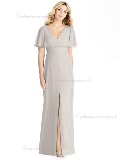 Beautiful Romantica Split V-neck Chiffon oyster floor-length Column / Sheath Bridesmaid Dress