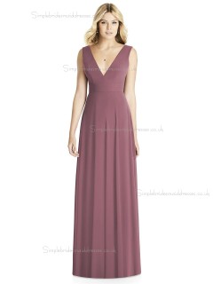 UK Girls floor-length Draped english rose A-line V-neck Chiffon Bridesmaid Dress