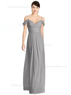 Designer Best A-line Floor-length Silver V-neck Draped Chiffon Bridesmaid Dress