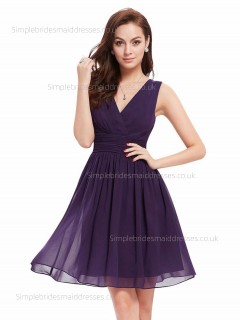 Beautiful Chiffon Knee-length Sleeveless Grape A-line Ruffles V-neck Empire Bridesmaid Dress