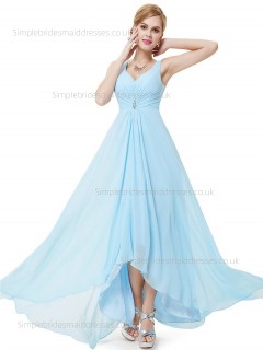 Fitted Discount Chiffon Empire Light Sky Blue Beading Sleeveless Floor-length A-line Sweetheart Bridesmaid Dress