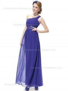 Budget Empire Floor-length Beading Chiffon One Shoulder Royal Blue Sleeveless Column Sheath Bridesmaid Dress