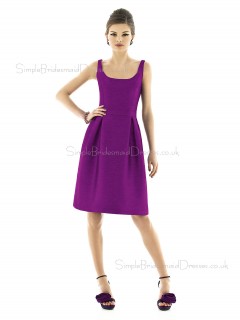 Dupioni Bateau A-line Knee-length Sleeveless Natural Purple Zipper Bridesmaid Dress