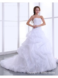 Lace Up Dropped Cathedral Beading / Ruffles Sleeveless Satin / Taffeta Sweetheart Ivory A-Line / Ball Gown Wedding Dress