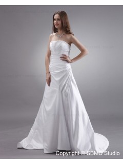 Zipper Beading / Ruffles Sleeveless Ivory A-line Court Strapless / Bateau Natural Satin Wedding Dress