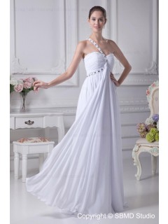 Sweetheart / One Shoulder A-line Chiffon Sweep Sleeveless Beading / Ruffles Ivory Zipper Empire Wedding Dress