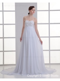 Sweetheart A-line Court Sleeveless Zipper Chiffon Ivory Beading Empire Wedding Dress