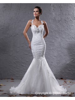 Zipper Empire Sweep Straps Organza / Satin Sleeveless A-line Applique / Beading Ivory Wedding Dress
