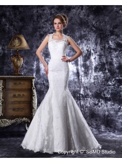 Court Natural Ivory Lace / Satin Sweetheart Sleeveless Beading / Embroidery Mermaid Zipper Wedding Dress