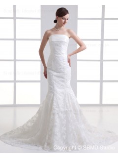 Dropped Court Ivory Mermaid Tulle Applique Sleeveless Zipper Beteau Wedding Dress