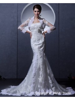 Strapless Lace Ivory Mermaid Beading / Applique / Sash Sleeve Court Zipper Long Empire Wedding Dress