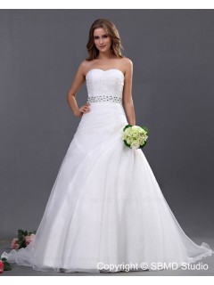 Beading / Ruffles / Beading Sweetheart Ball Gown Ivory Sleeveless Empire Zipper Organza Chapel Wedding Dress