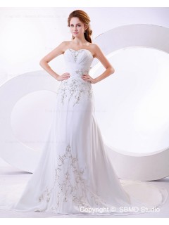 Satin Beading / Embroidery Lace Up Sleeveless Empire A-line Strapless Court Ivory Wedding Dress