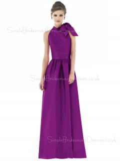 Bow/Draped/Ruffles A-line Sleeveless Floor-length Zipper Bridesmaid Dress