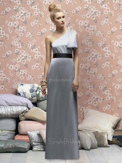 Zipper Floor-length Elastic-Satin Silver Ruffles/Sash Bridesmaid Dress