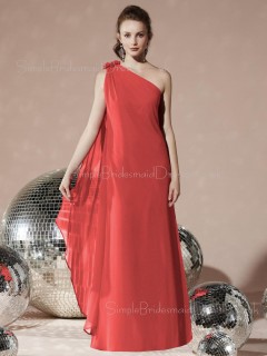 Draped Sleeveless Floor-length Red Natural Bridesmaid Dress
