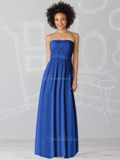 Sleeveless Royal-Blue Floor-length Chiffon Strapless Bridesmaid Dress