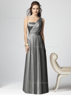 Silver Zipper Elastic-Satin Floor-length Draped/Ruffles Bridesmaid Dress