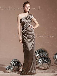 Ruffles Elastic-Satin Natural Sheath Floor-length Bridesmaid Dress