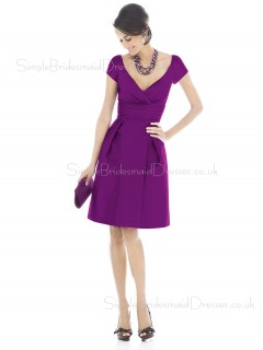 Natural Grape Ruffles Short-Sleeve V-neck Bridesmaid Dress