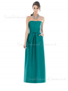 Floor-length Blue Sleeveless Satin Backless Bridesmaid Dress
