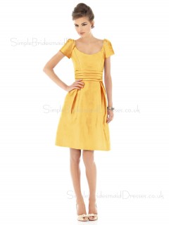 Knee-length Taffeta Gold Ruffles Natural Bridesmaid Dress