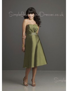 Ruffles Sleeveless Green Tea-length Backless Bridesmaid Dress
